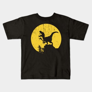 Funny Halloween Dinosaur Moon Silhouette Velociraptor Kids T-Shirt